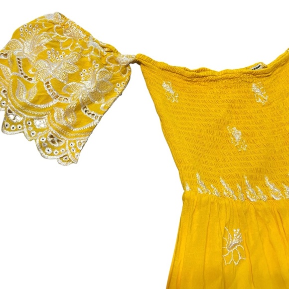 Flying Tomato Yellow Boho Floral Eyelet
Embroidered Smock Mini Sun Dress - Picture 4 of 12